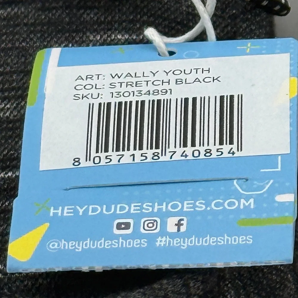 Hey Dude Wally Youth Stretch Black Slip On Loafers Shoes 130134891 Size Y1 L2